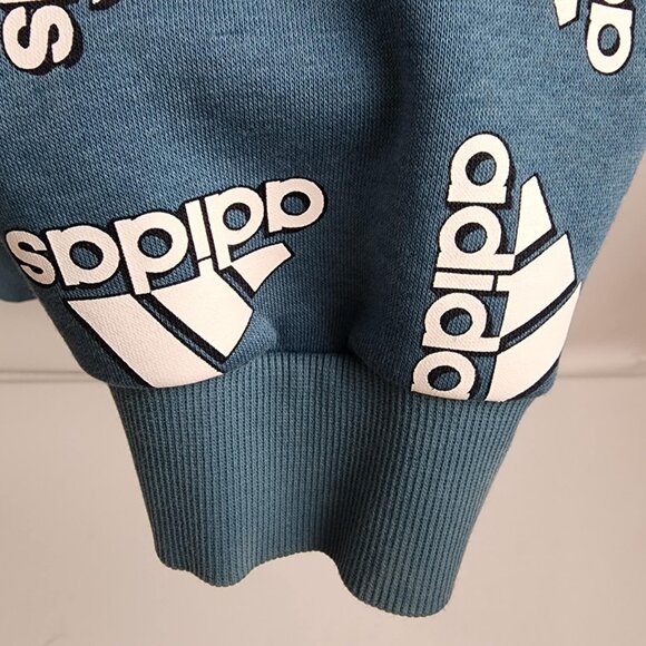 adidas Hoodie Mens XL Teal Blue All Over Print Fleece L/S Sweatshirt - Picture 5 of 7